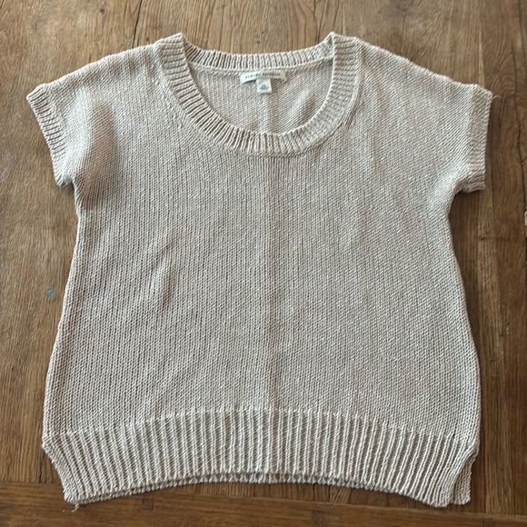 Banana Republic Knit Top Women's XS Tan Shimmer Short Sleeve - Picture 1 of 7